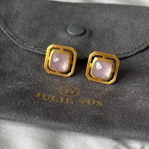 Julie Vos stud earrings. Square, gold, pink